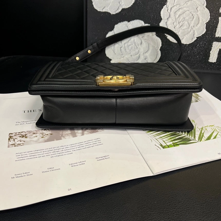 Chanel Leboy Medium Black Gold Cowhide Crossbody Bag