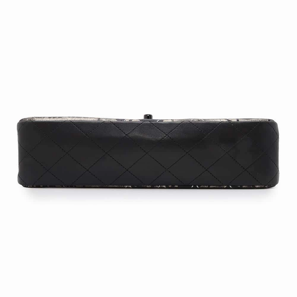 CHANEL Logo Print Double Flap ChainShoulder Bag BlackA01112 Leather