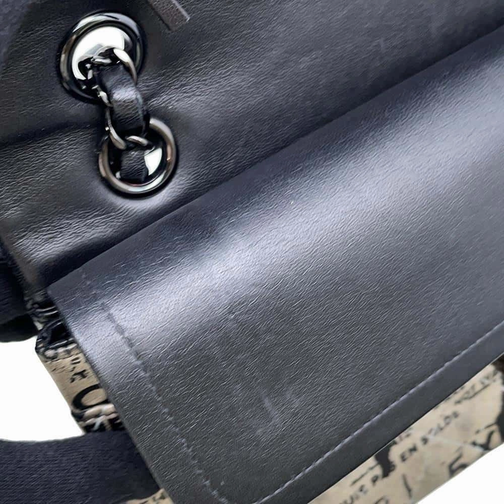 CHANEL Logo Print Double Flap ChainShoulder Bag BlackA01112 Leather
