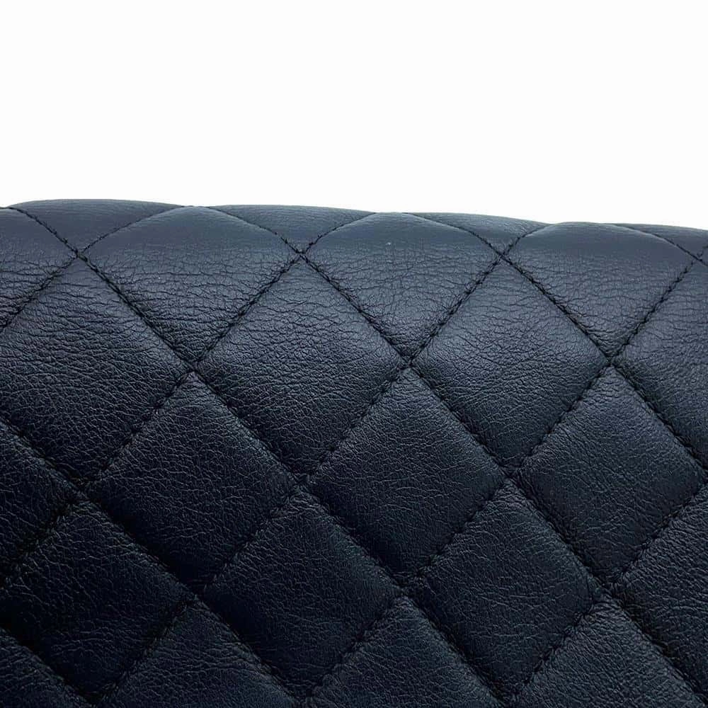 CHANEL Matelasse CC Logo Single Flap Pearl Chain Shoulder Bag Black Calf Leather
