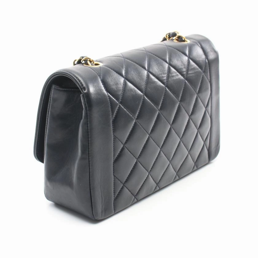 Chanel Matelasse Diana Flap Chain Shoulder Bag Lambskin Dark Navy Gold Hardware Vintage