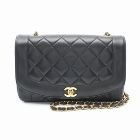 Chanel Matelasse Diana Flap Chain Shoulder Bag Lambskin Dark Navy Gold Hardware Vintage
