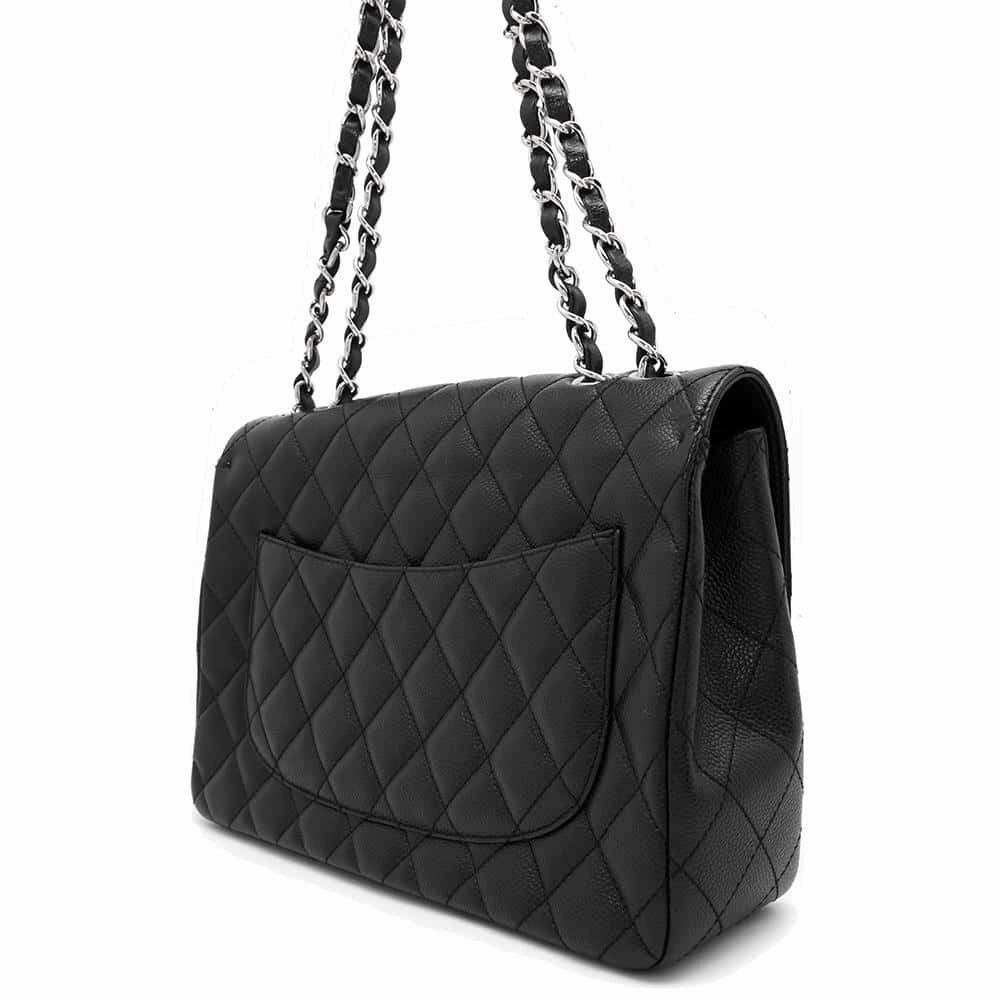 CHANEL Matelasse Single Flap ChainShoulder Bag Black Caviar Leather Size 30