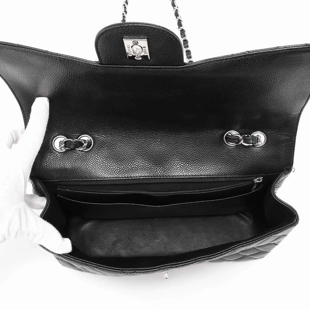 CHANEL Matelasse Single Flap ChainShoulder Bag Black Caviar Leather Size 30
