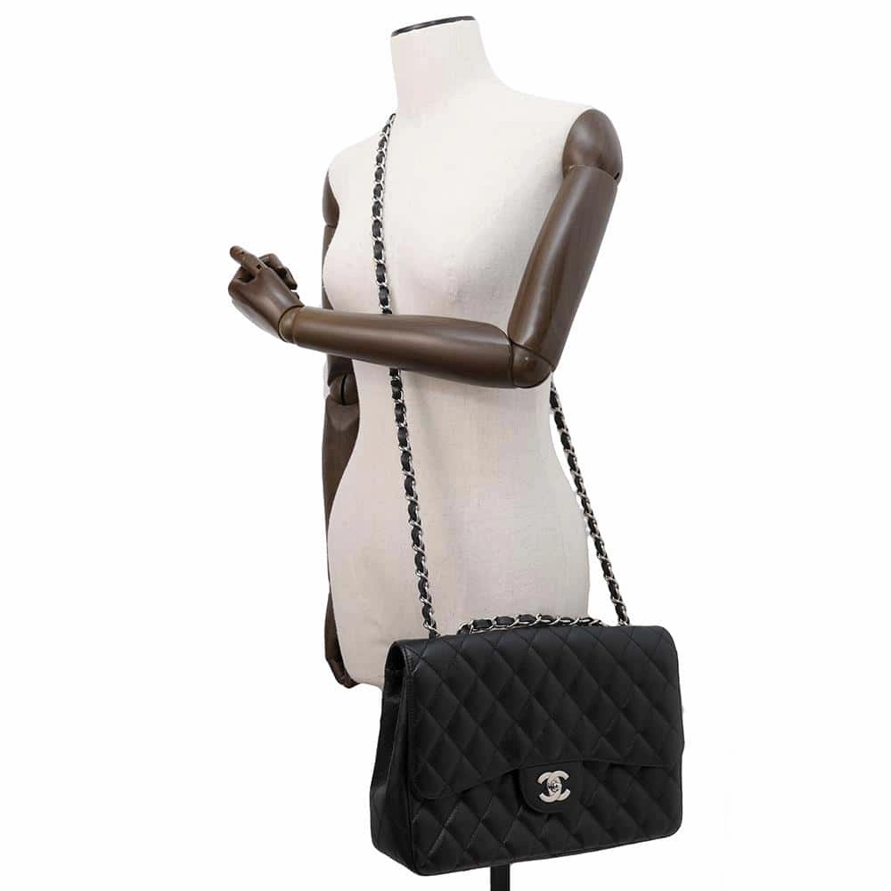 CHANEL Matelasse Single Flap ChainShoulder Bag Black Caviar Leather Size 30