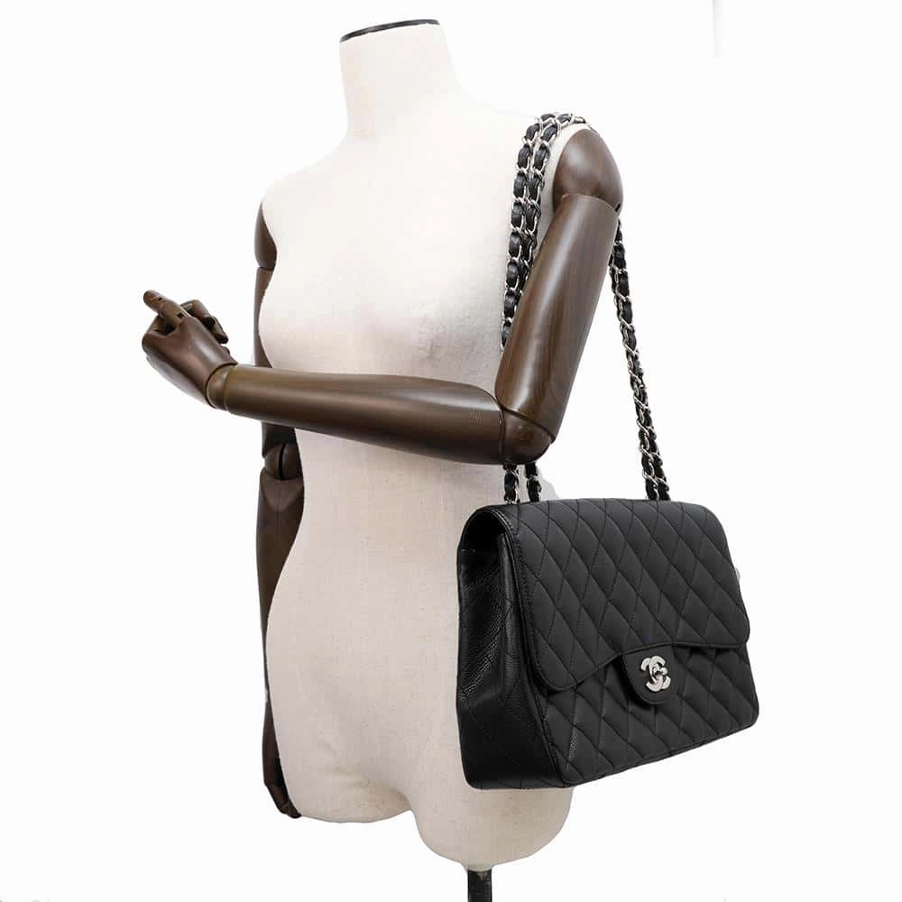 CHANEL Matelasse Single Flap ChainShoulder Bag Black Caviar Leather Size 30