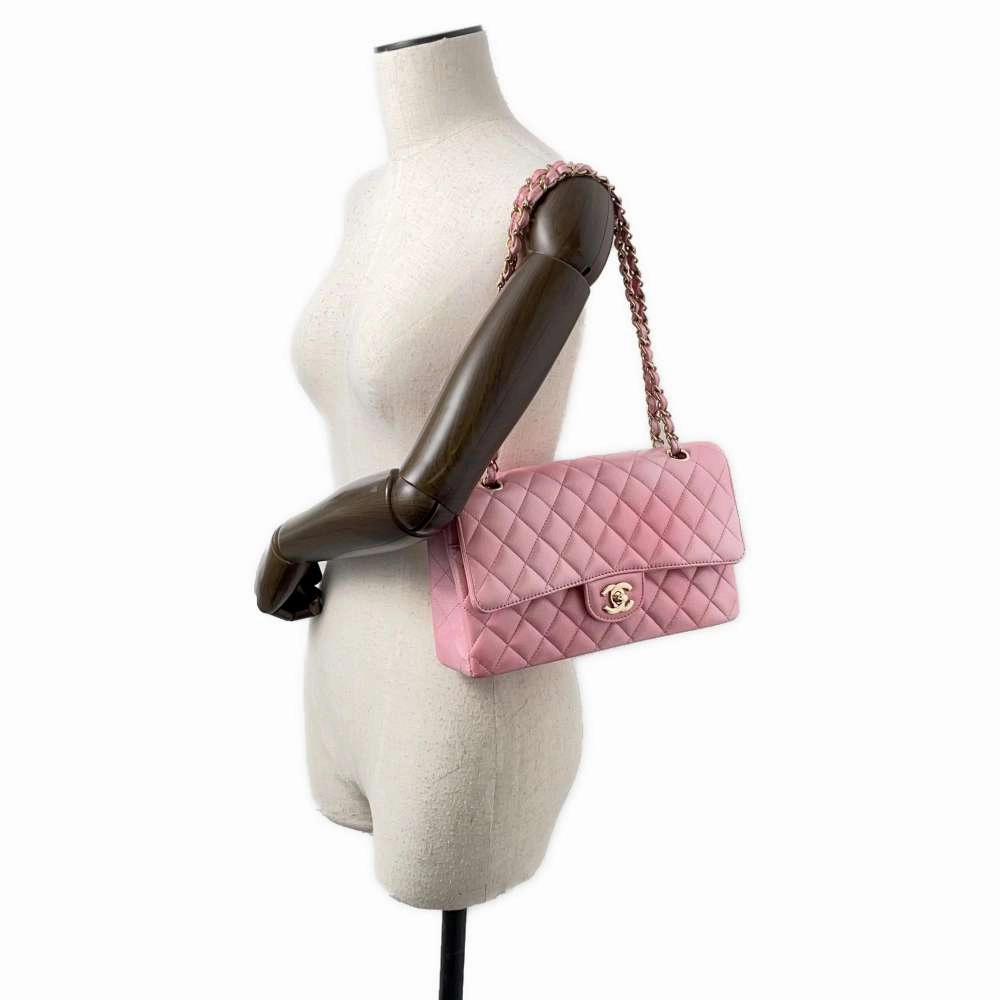 CHANEL Matelasse W Flap ChainShoulder Bag Gradation Light PinkA01112 Goatskin Leather Size 25