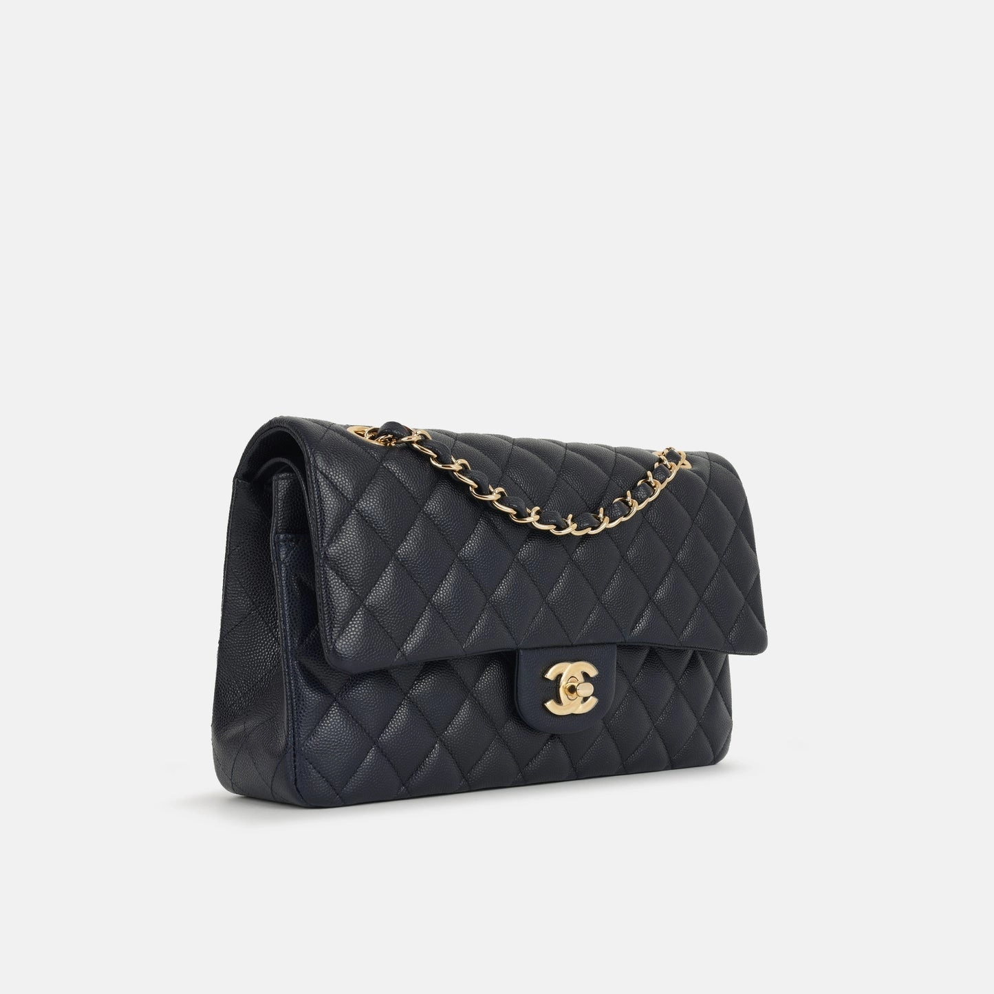 Chanel Medium Classic Flap Midnight Blue Quilted Caviar CGHW