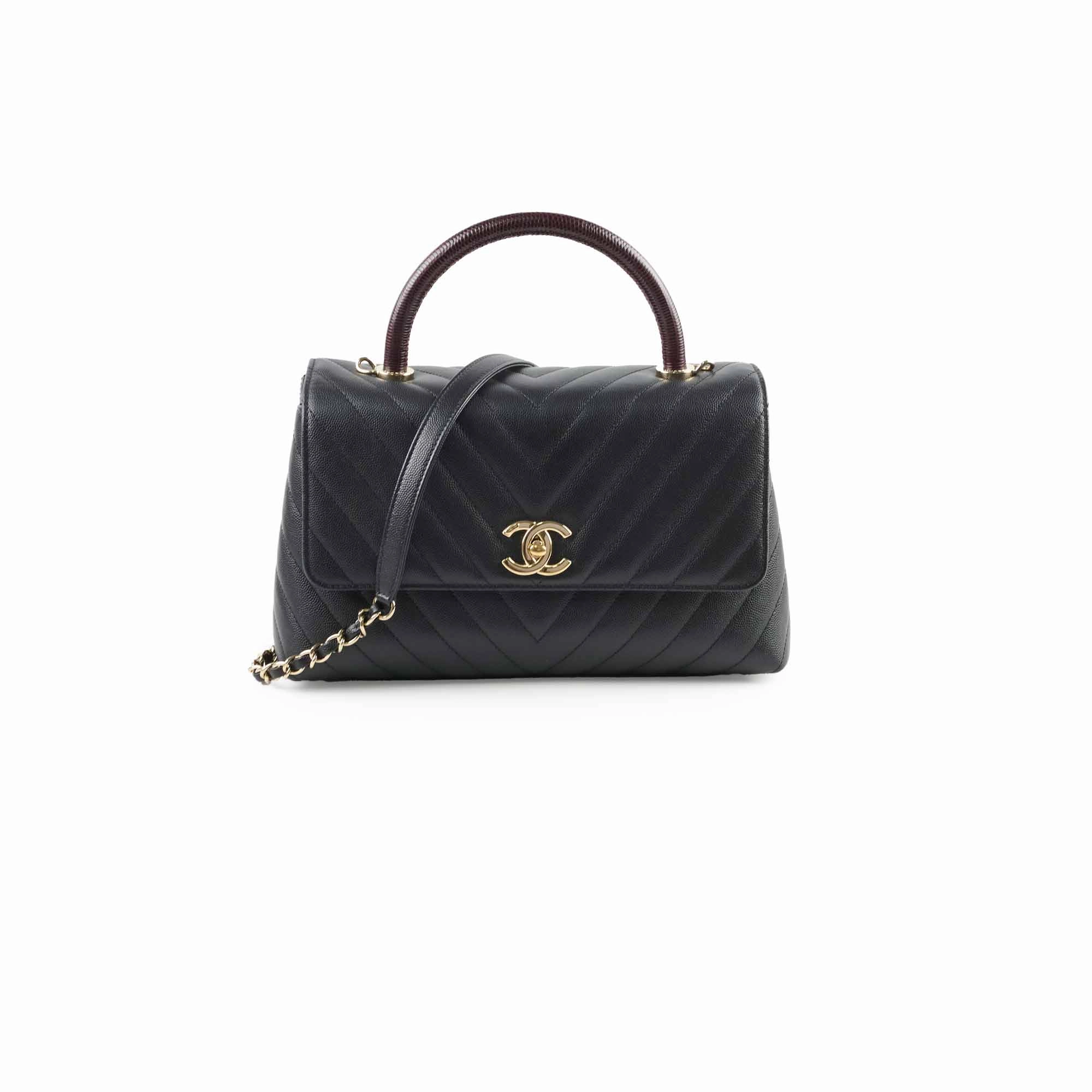 Chanel Medium Coco Handle (Lizard Top Handle) Black Chevron