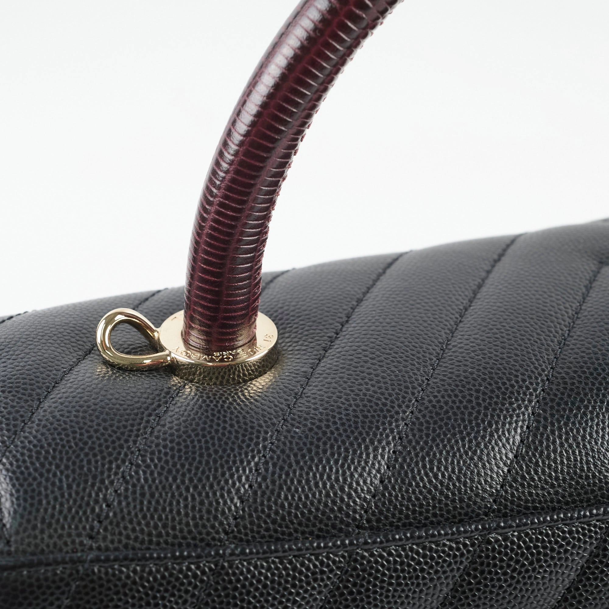 Chanel Medium Coco Handle (Lizard Top Handle) Black Chevron