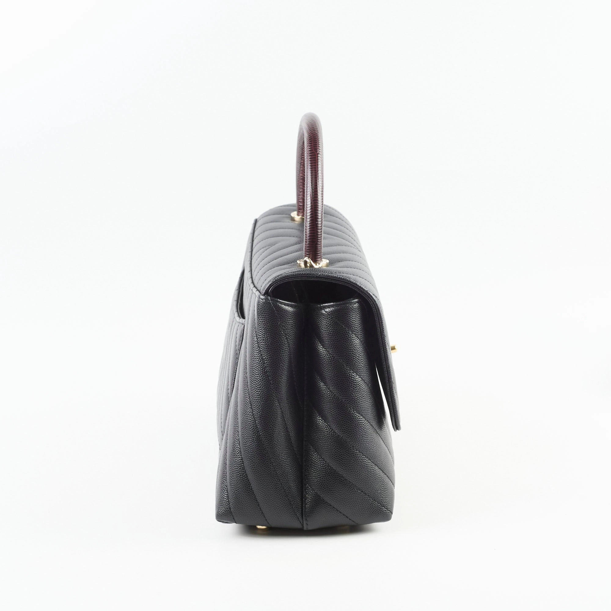 Chanel Medium Coco Handle (Lizard Top Handle) Black Chevron