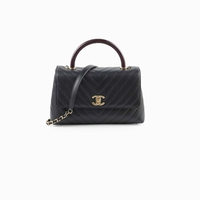Chanel Medium Coco Handle (Lizard Top Handle) Black Chevron