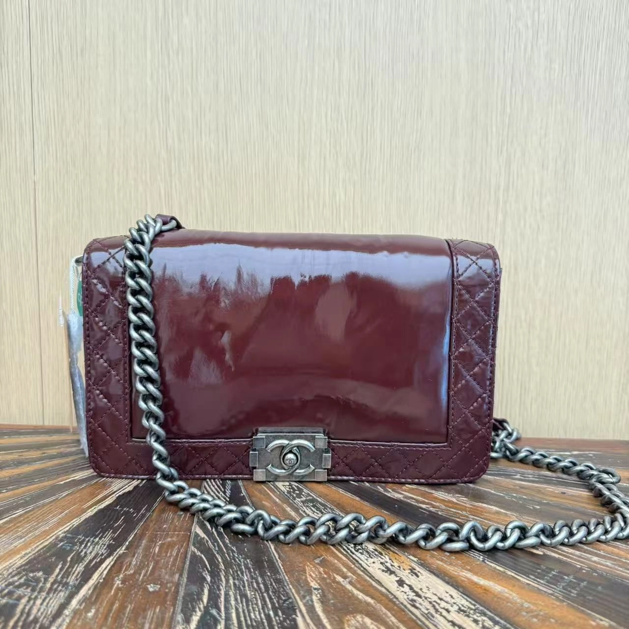 Chanel Medium Patent Reverso Boy Bag - Burgundy Shoulder Bags, Handbags 2965