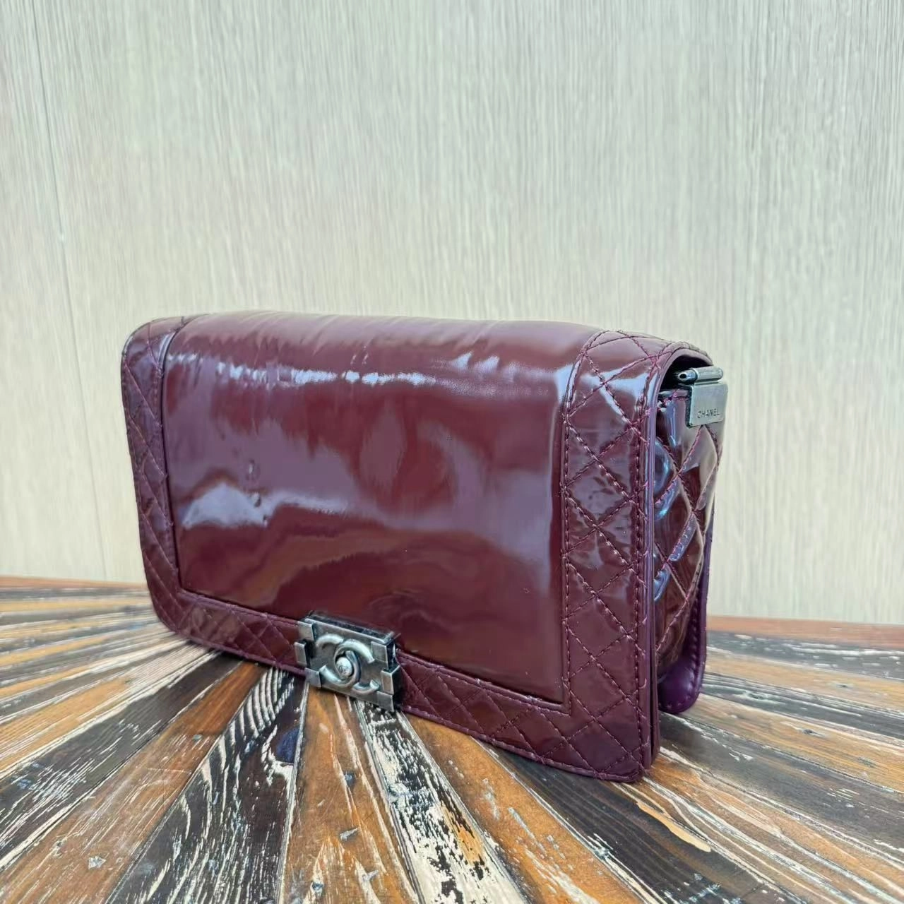 Chanel Medium Patent Reverso Boy Bag - Burgundy Shoulder Bags, Handbags 2965