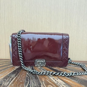 Chanel Medium Patent Reverso Boy Bag - Burgundy Shoulder Bags, Handbags 2965