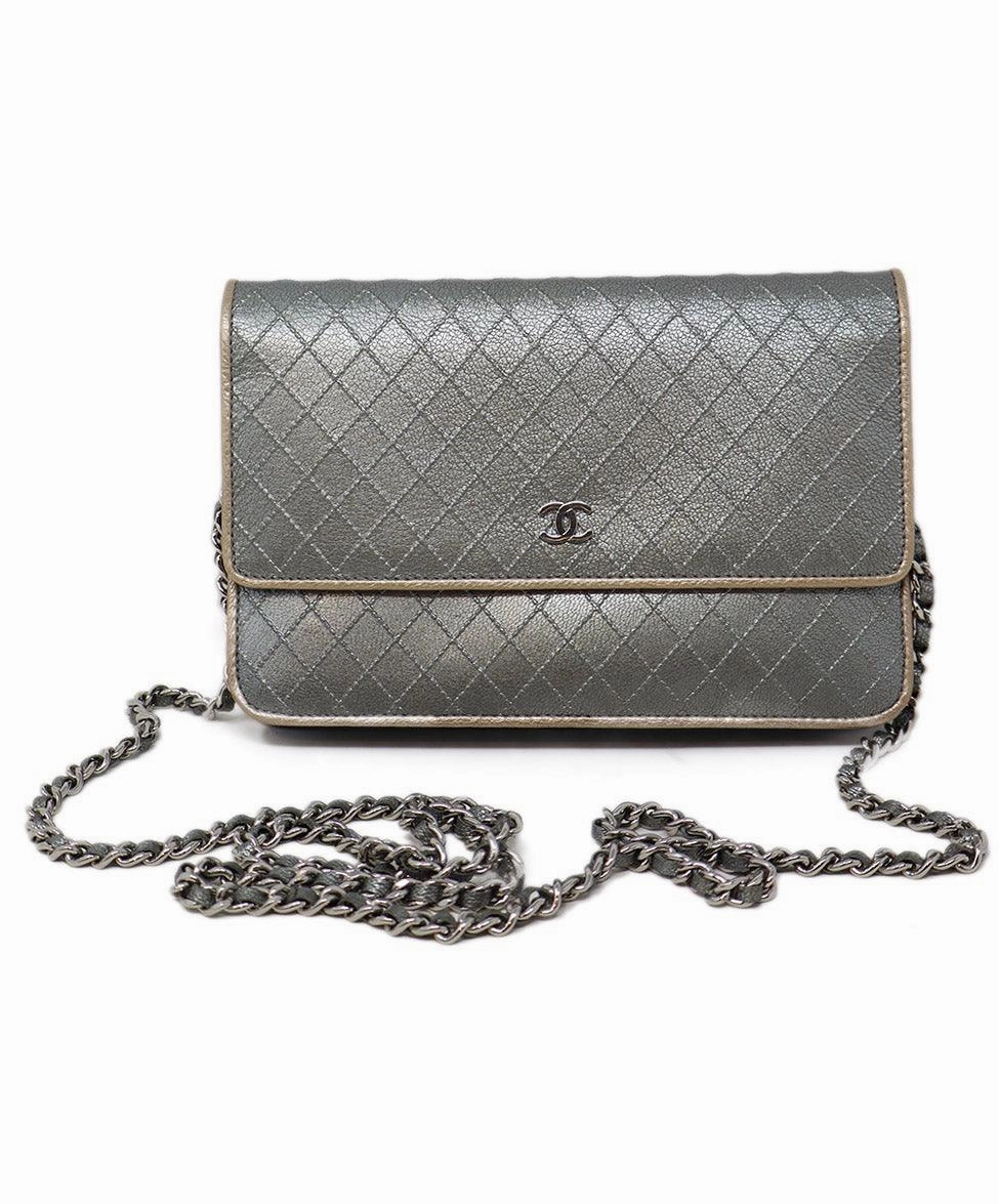 Chanel Metallic Pewter Quilted Leather Crossbody