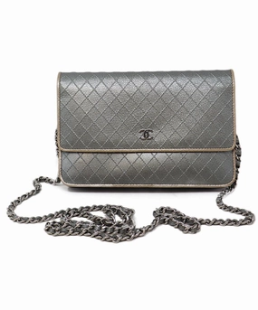 Chanel Metallic Pewter Quilted Leather Crossbody