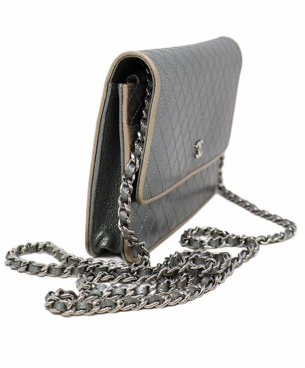 Chanel Metallic Pewter Quilted Leather Crossbody