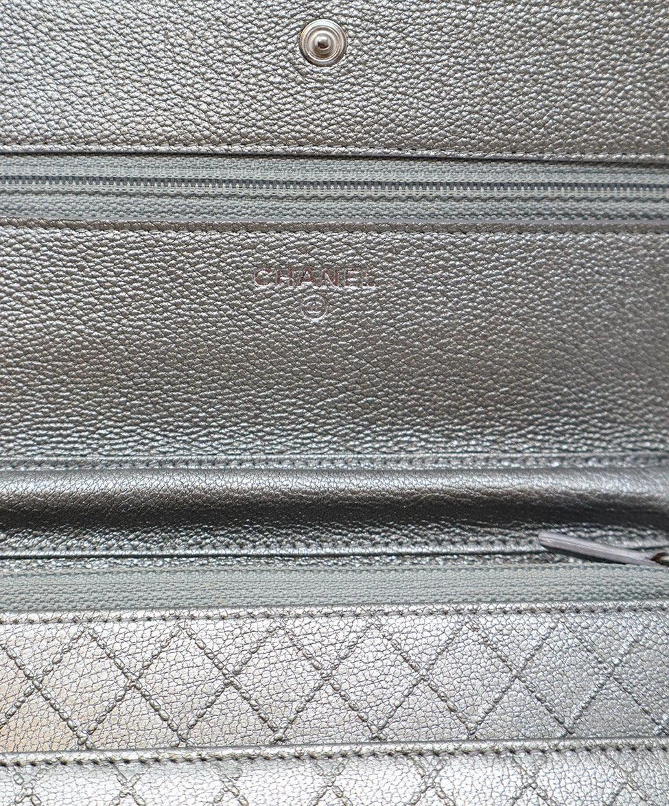 Chanel Metallic Pewter Quilted Leather Crossbody