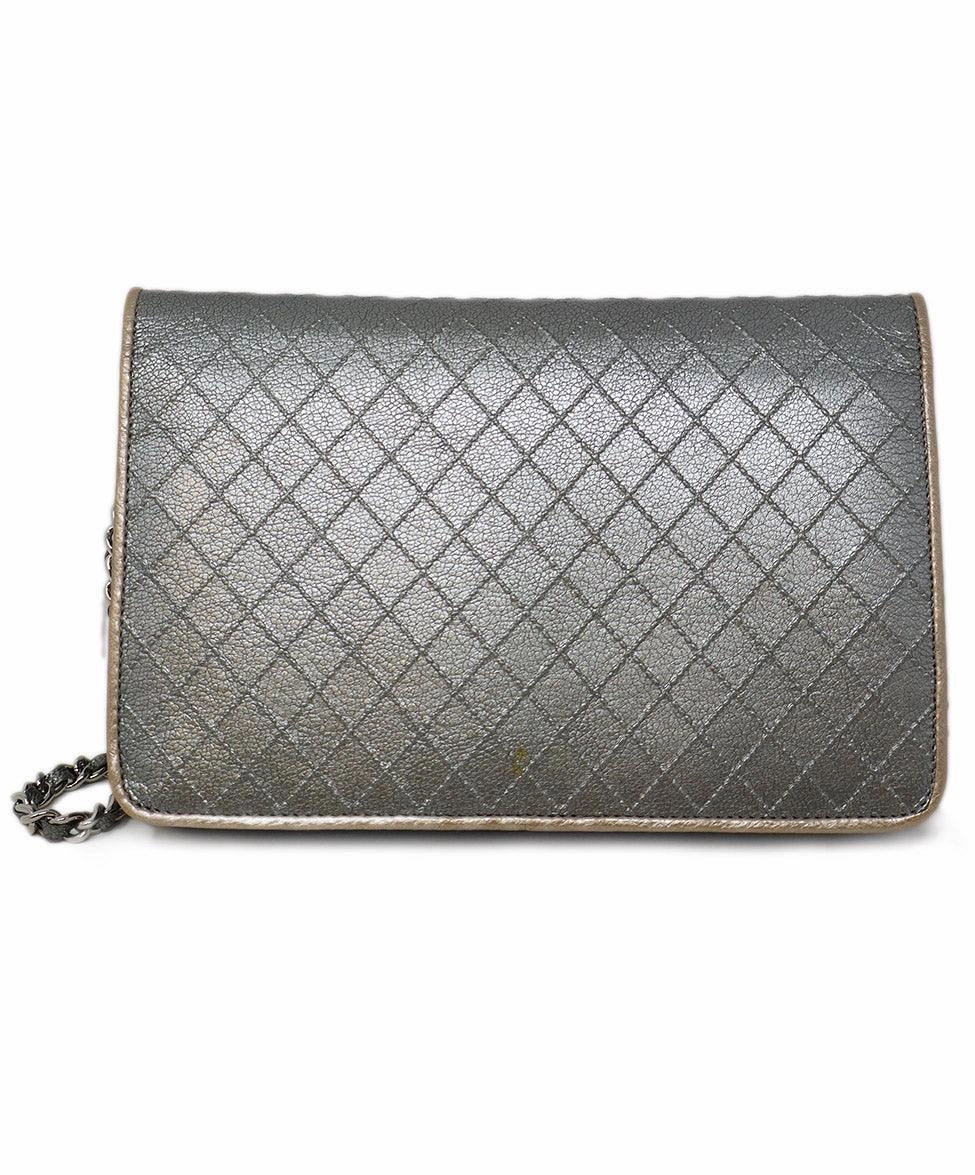 Chanel Metallic Pewter Quilted Leather Crossbody