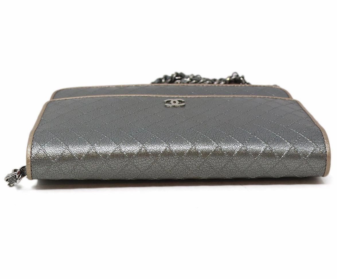 Chanel Metallic Pewter Quilted Leather Crossbody