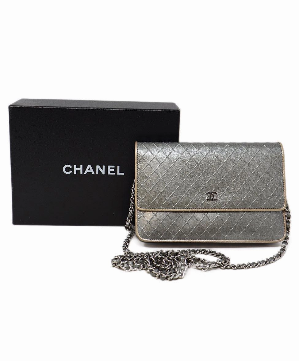 Chanel Metallic Pewter Quilted Leather Crossbody