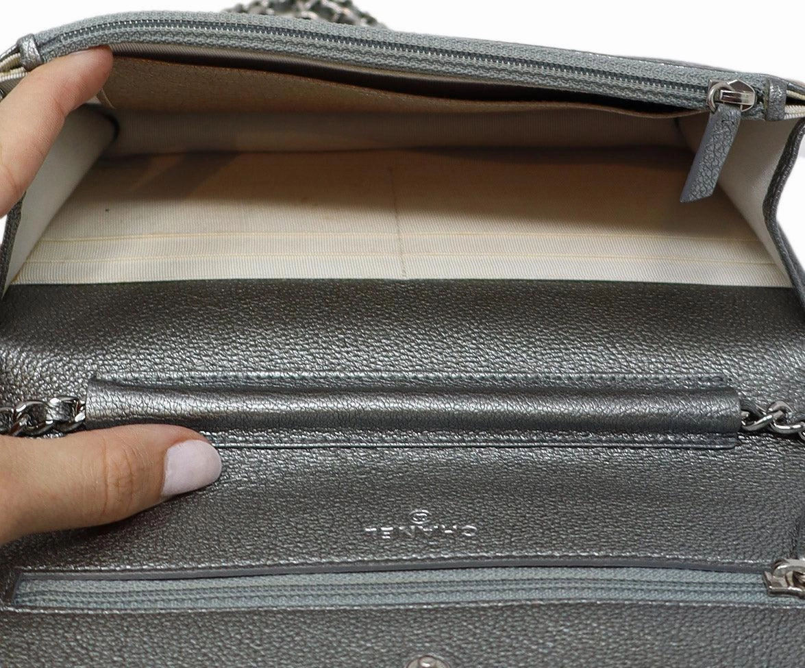 Chanel Metallic Pewter Quilted Leather Crossbody