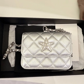 Chanel Mini Bag Silver Quilted Leather Crossbody