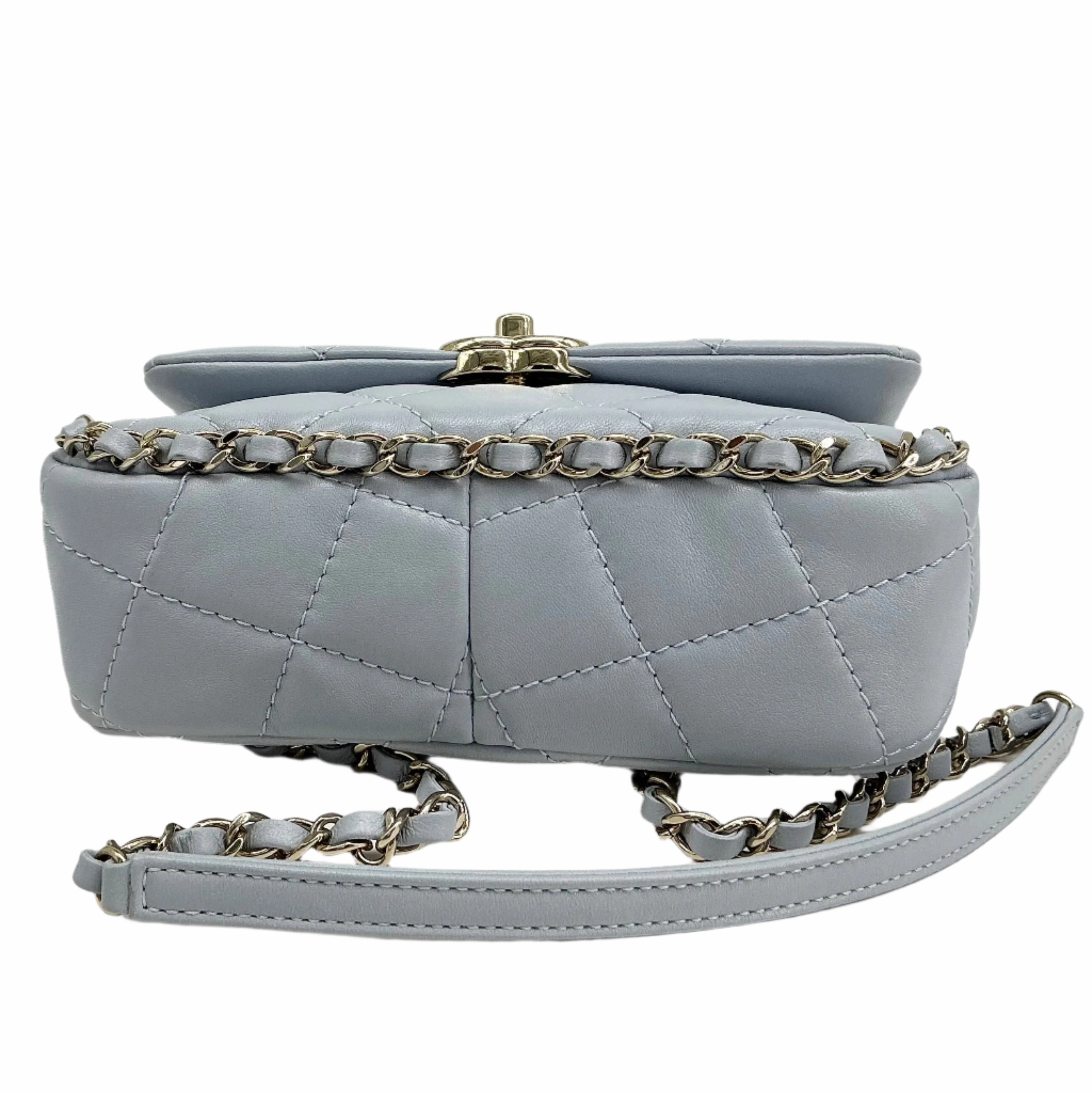 Chanel Mini Chain Around Flap Bag  Quilted Calfskin Leather with Crossbody Strap