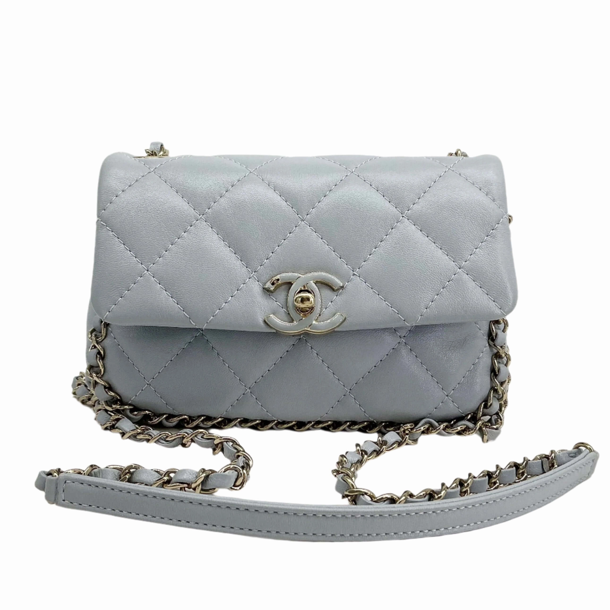 Chanel Mini Chain Around Flap Bag  Quilted Calfskin Leather with Crossbody Strap