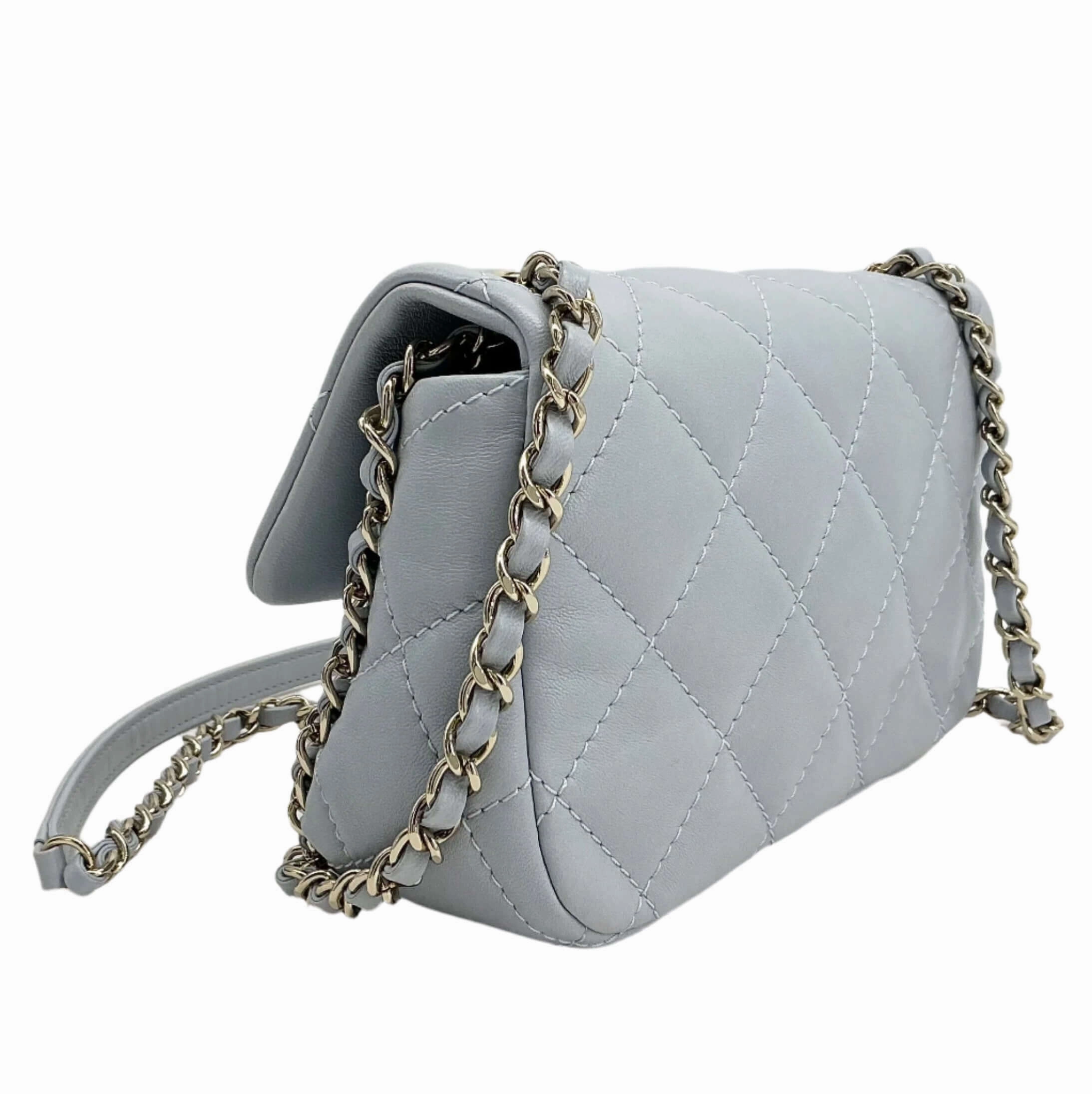 Chanel Mini Chain Around Flap Bag  Quilted Calfskin Leather with Crossbody Strap