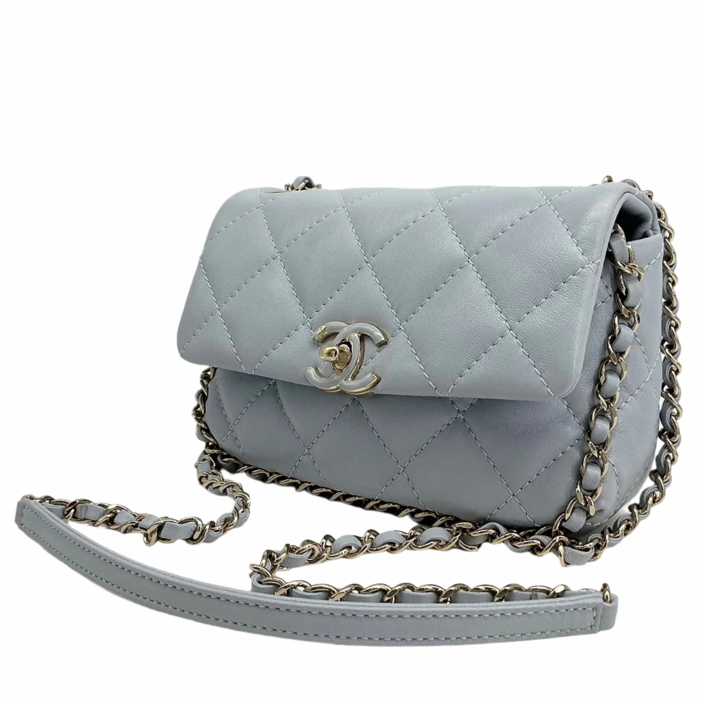 Chanel Mini Chain Around Flap Bag  Quilted Calfskin Leather with Crossbody Strap