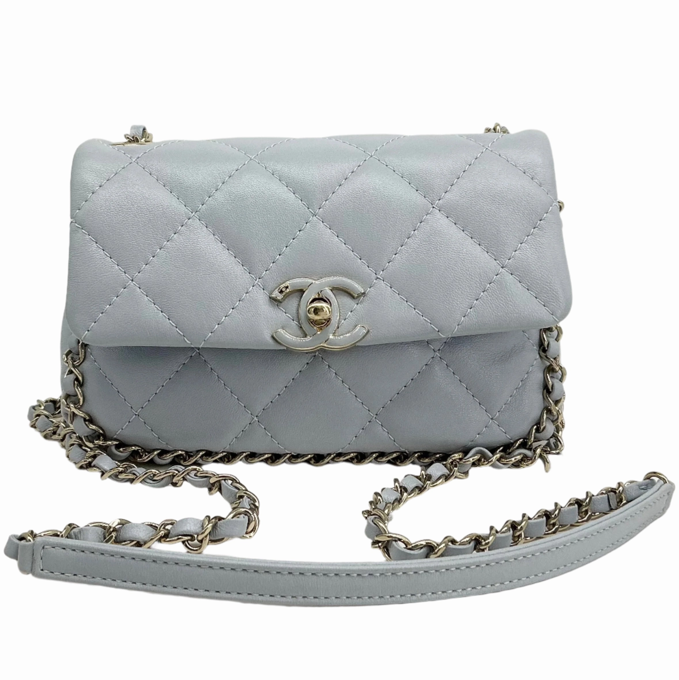 Chanel Mini Chain Around Flap Bag  Quilted Calfskin Leather with Crossbody Strap
