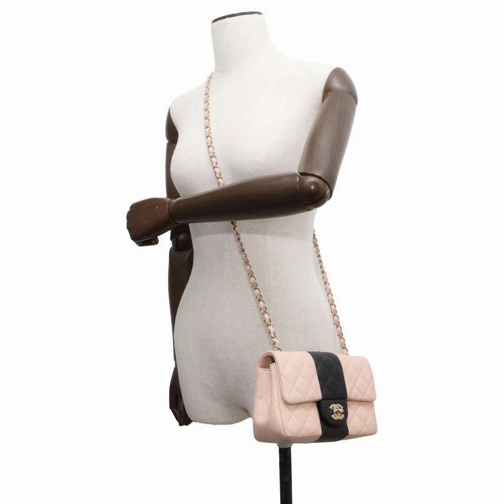 CHANEL Mini Matelasse Chain Shoulder Bag Pink/BlackA69900 Lambskin Size 20