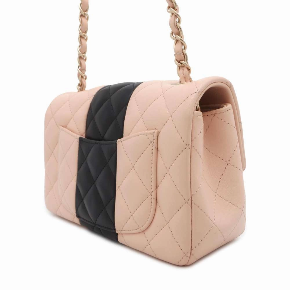CHANEL Mini Matelasse Chain Shoulder Bag Pink/BlackA69900 Lambskin Size 20