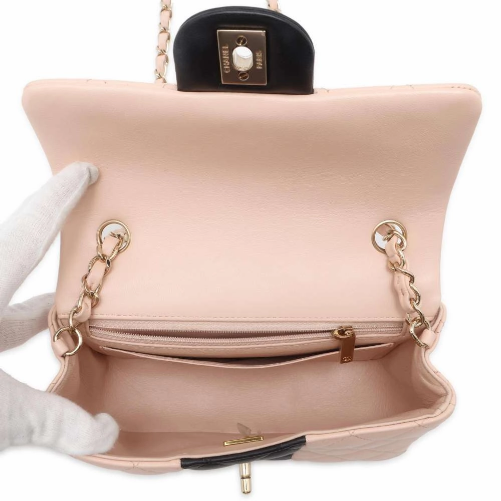CHANEL Mini Matelasse Chain Shoulder Bag Pink/BlackA69900 Lambskin Size 20