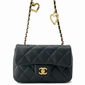 CHANEL Mini Matelasse Heart Bag CharmChainShoulder BlackAS3456 Lambskin