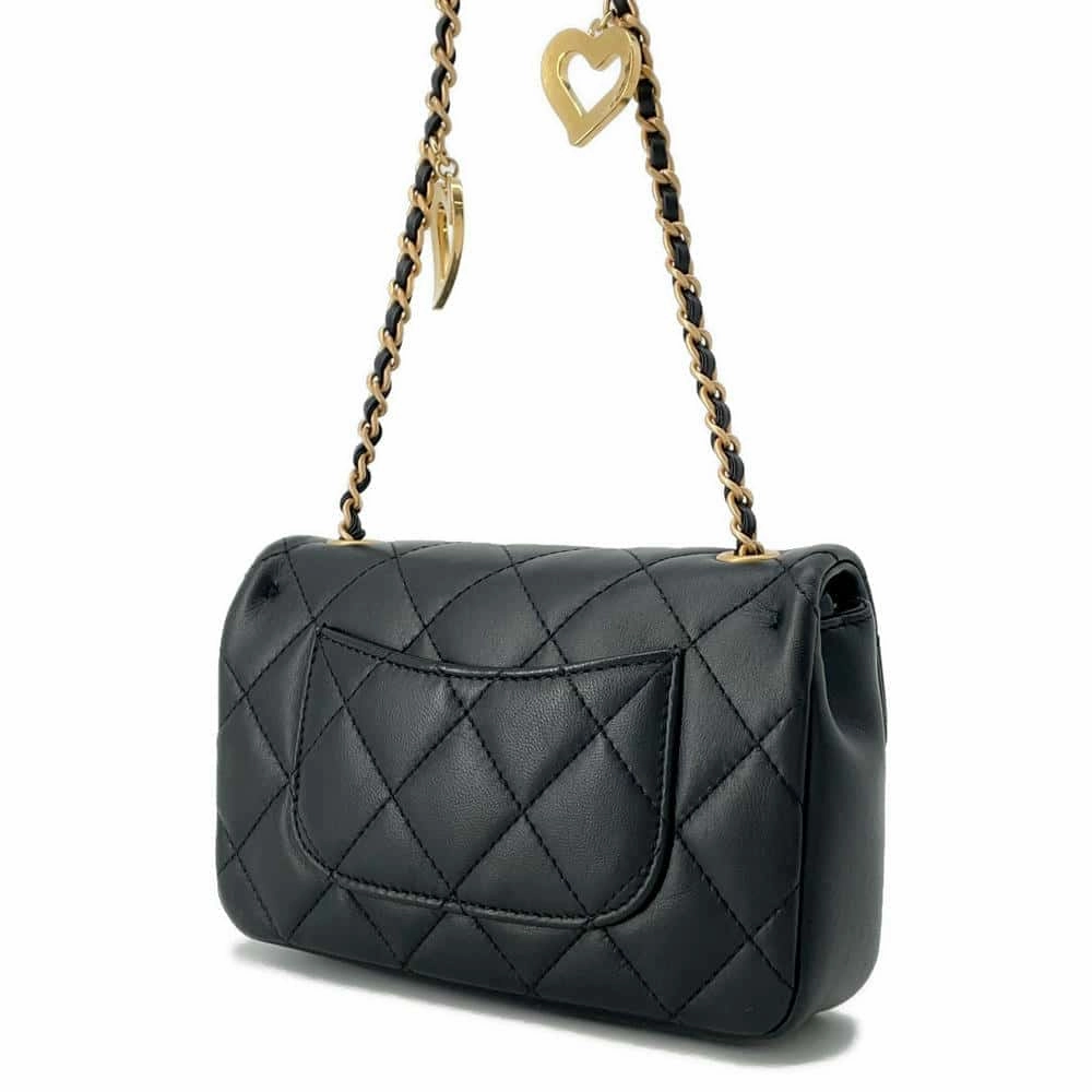 CHANEL Mini Matelasse Heart Bag CharmChainShoulder BlackAS3456 Lambskin