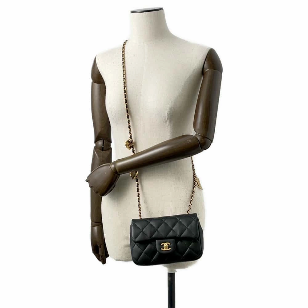 CHANEL Mini Matelasse Heart Bag CharmChainShoulder BlackAS3456 Lambskin