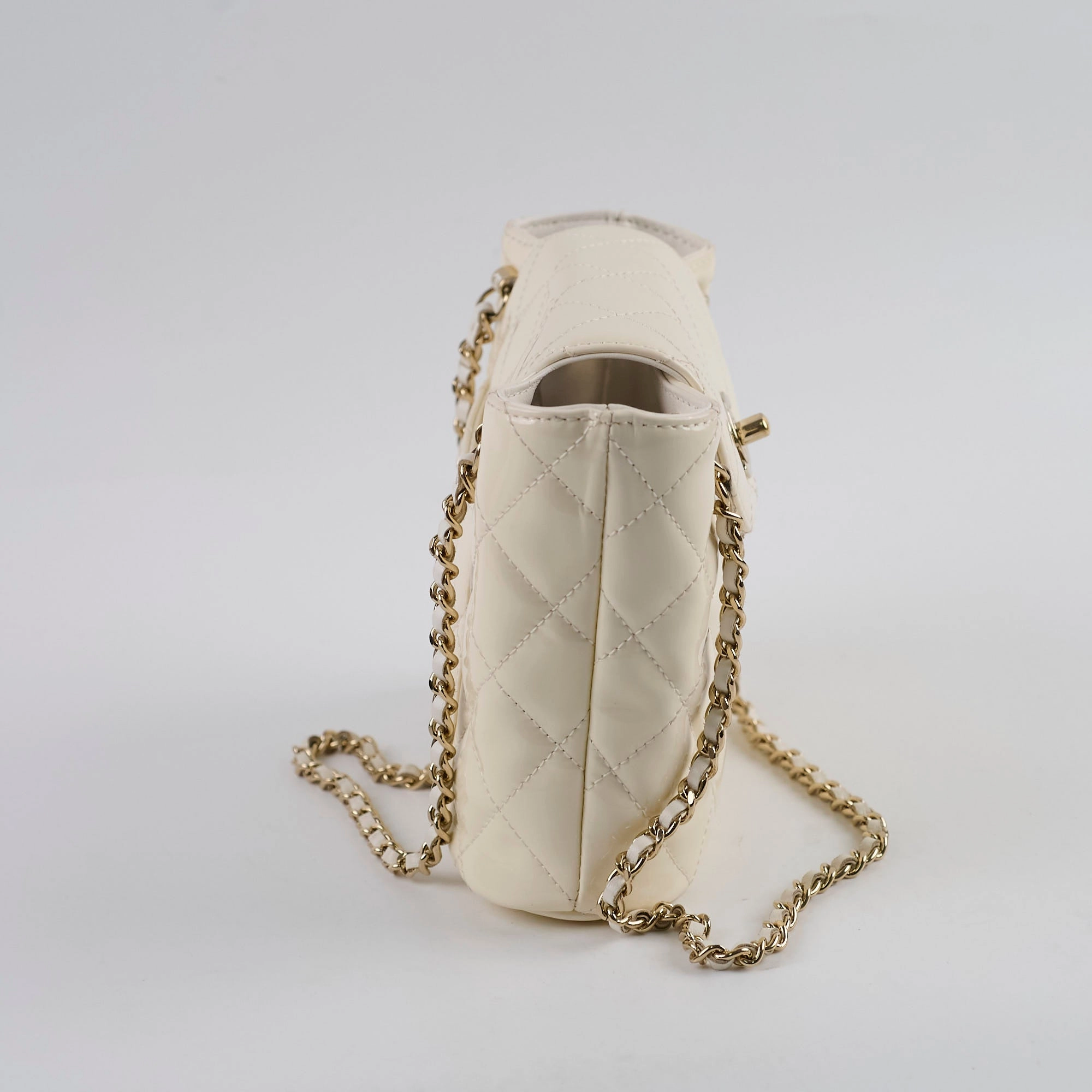 Chanel Mini Patent Shoulder Bag White