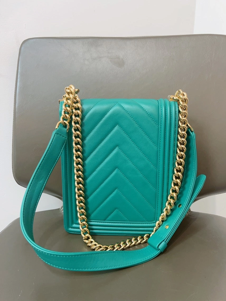 Chanel North South Leboy Green Crossbody Bag with Card