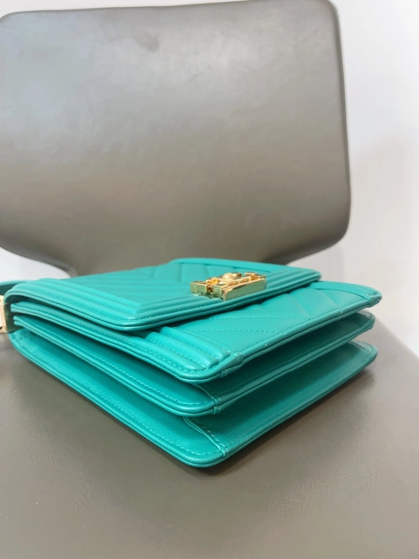 Chanel North South Leboy Green Crossbody Bag with Card