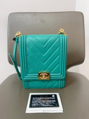 Chanel North South Leboy Green Crossbody Bag with Card