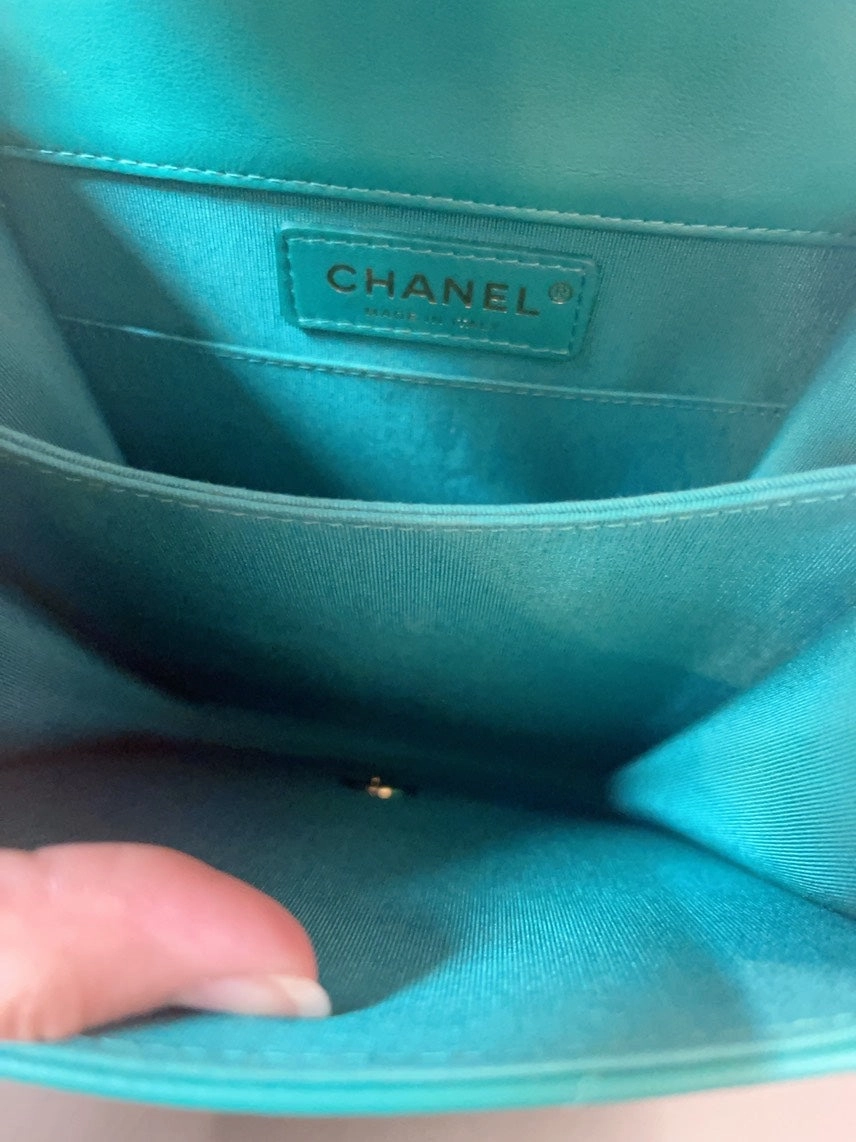 Chanel North South Leboy Green Crossbody Bag with Card