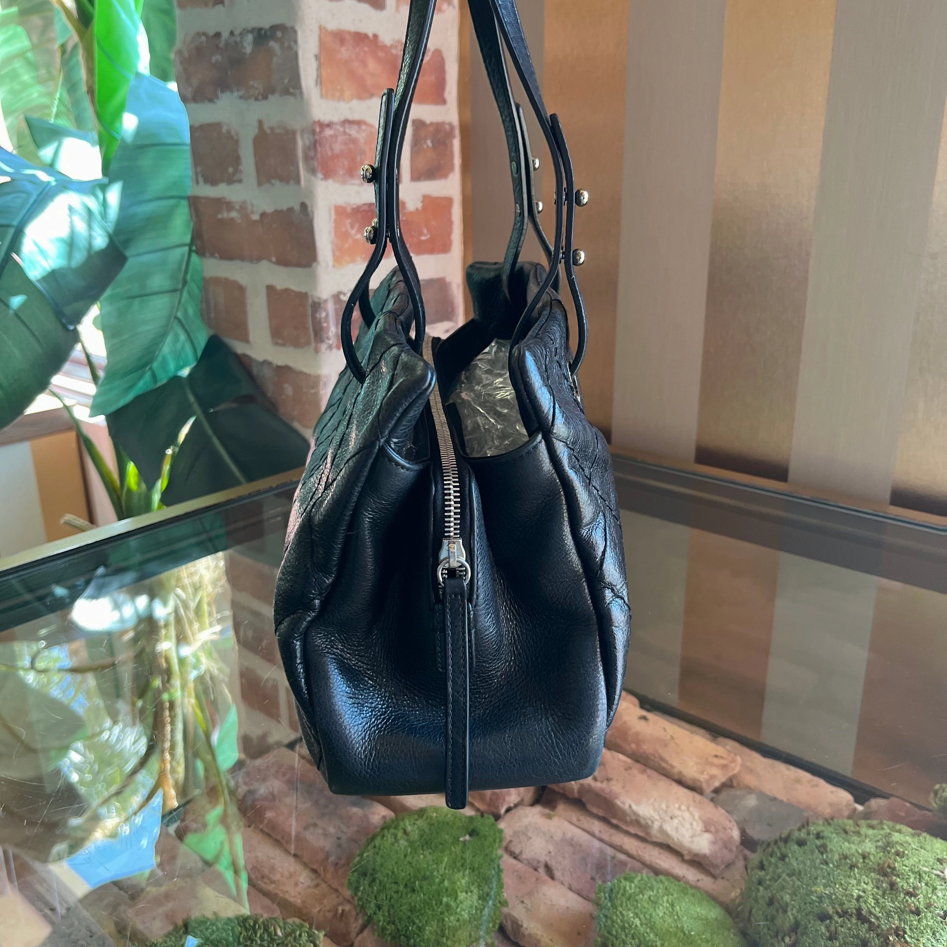 CHANEL On The Road Small Black Quilted Glazed Leather Tote