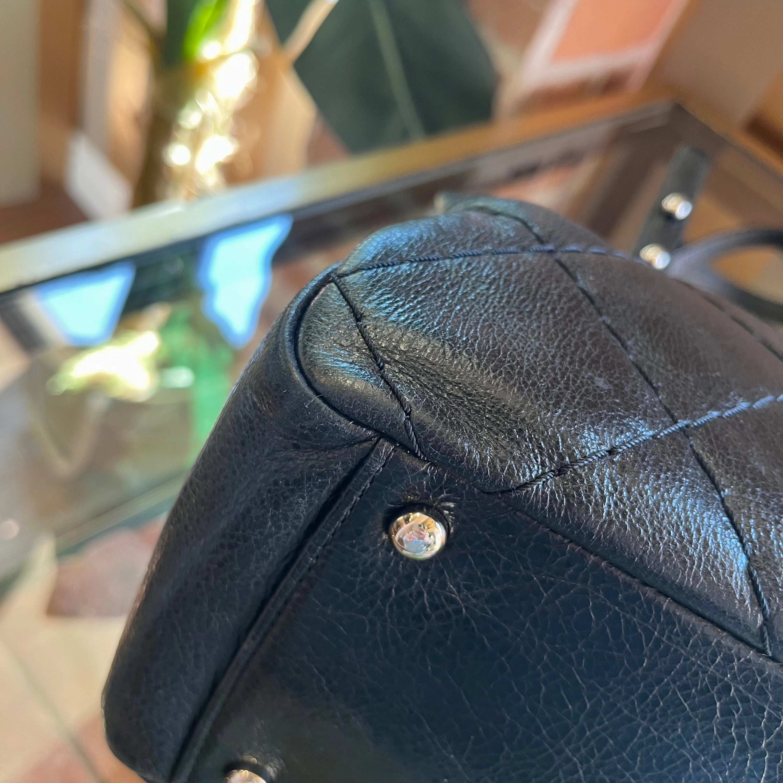 CHANEL On The Road Small Black Quilted Glazed Leather Tote