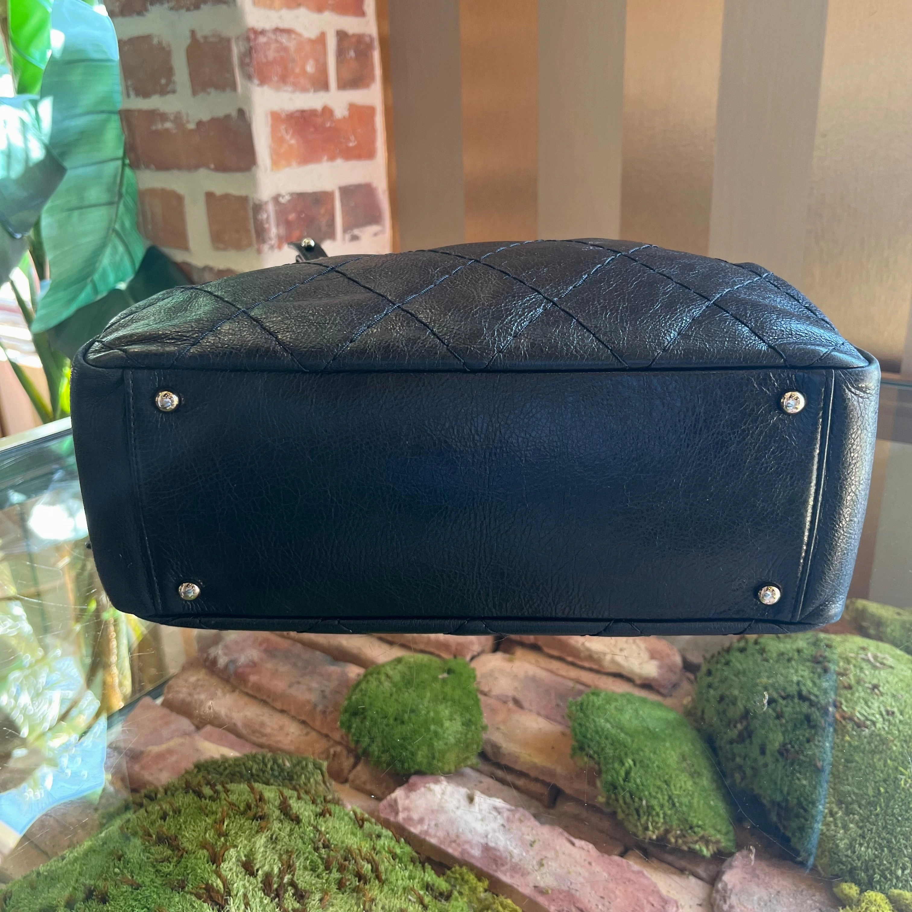 CHANEL On The Road Small Black Quilted Glazed Leather Tote