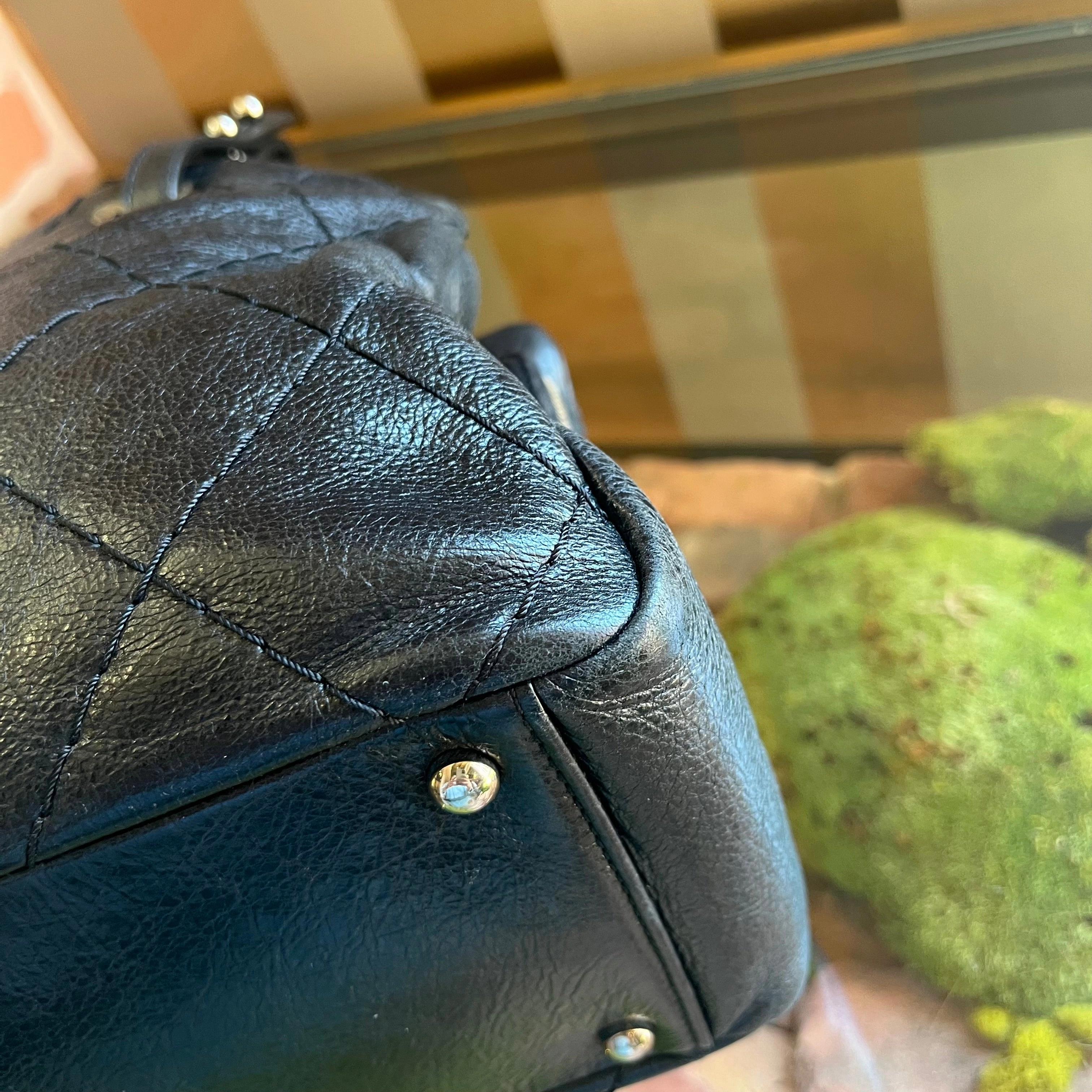 CHANEL On The Road Small Black Quilted Glazed Leather Tote