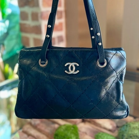 CHANEL On The Road Small Black Quilted Glazed Leather Tote