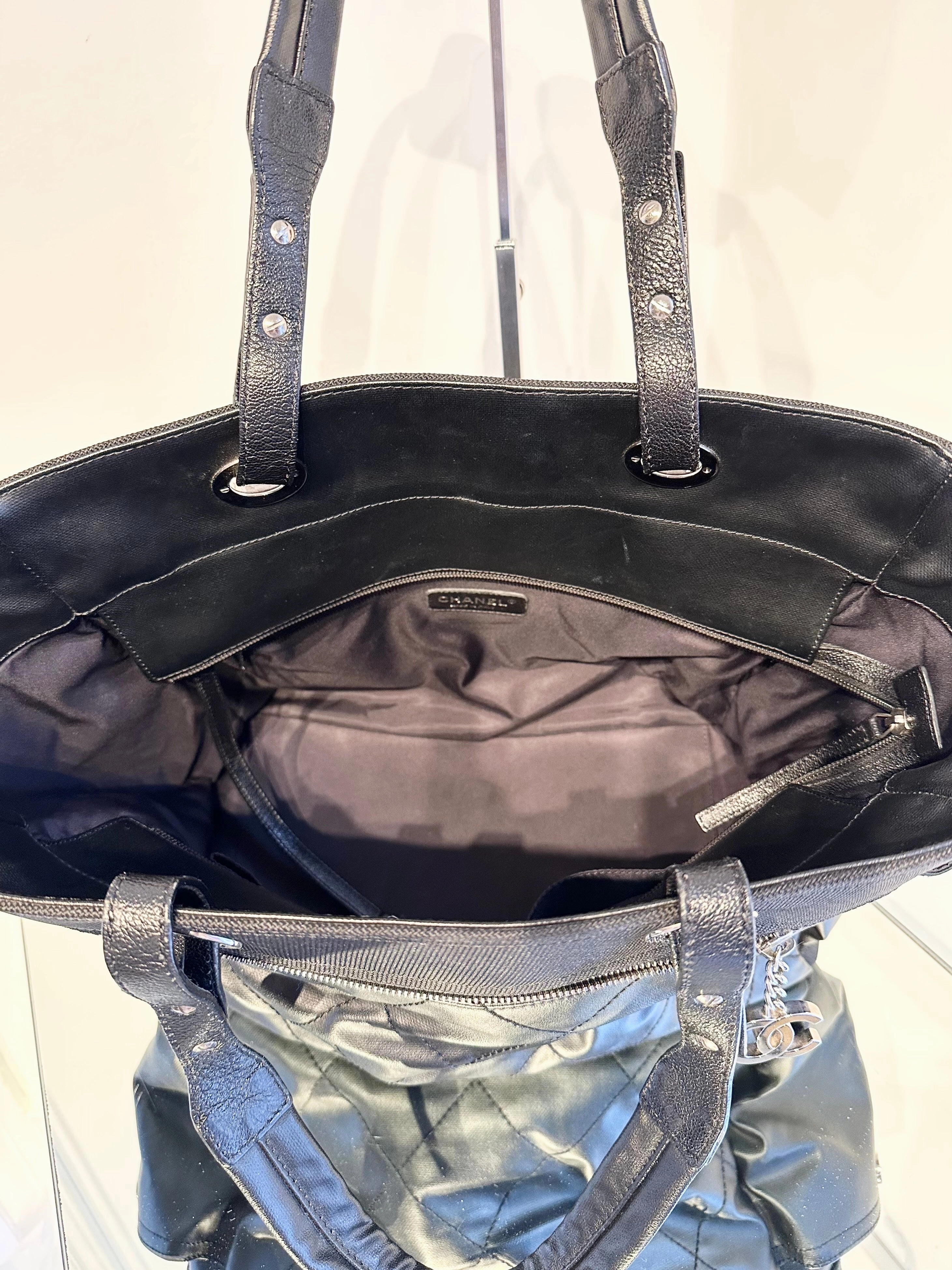 CHANEL Paris Biarritz Black Nylon Canvas Large Tote